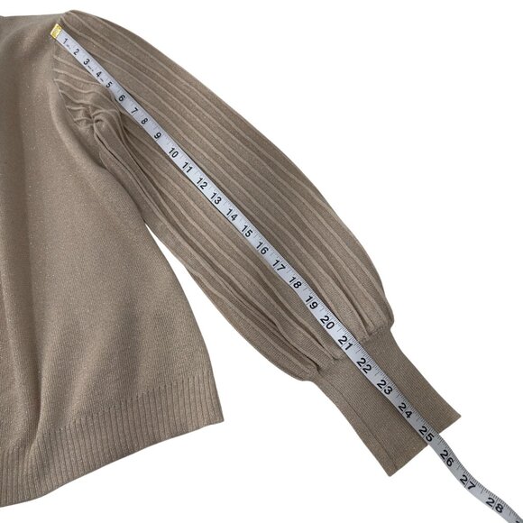Nanette Lepore Women Gold Beige Knit Top Sweater XL Button Cuffs Pleated Sleeves - Picture 8 of 11